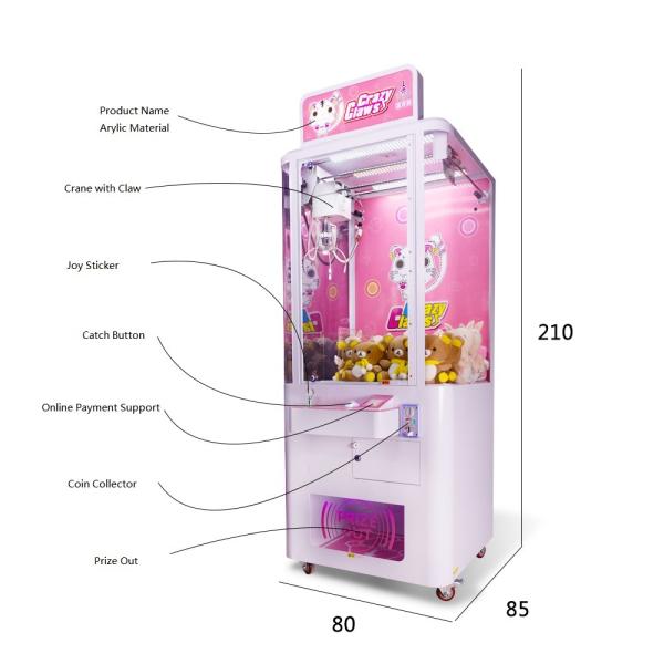 110 - máquina do divertimento do guindaste das bonecas 240V, máquina cor-de-rosa do guindaste do bicho de pelúcia
