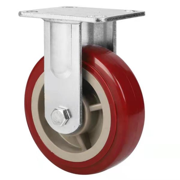 4x2, 5x2,6x2,8x2 Red Polyurethane RIGID Heavy Duty  Caster China factory FIXED castor wheels manufacturer and exporter