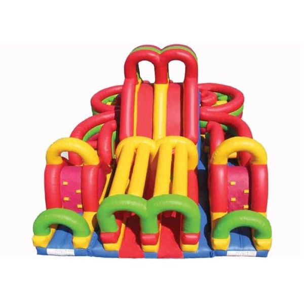 Colrful Giant Combo Inflatable Fun City With Slide And Obstacle Course