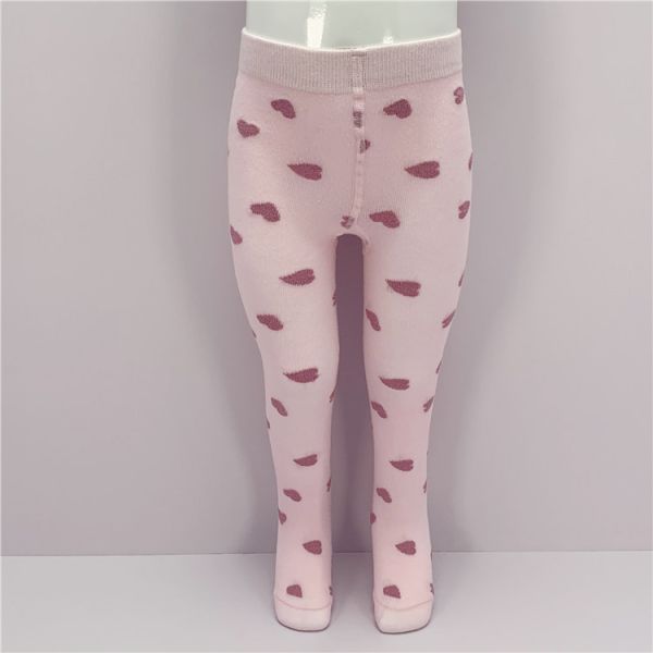 Comfortable Baby Girls Tights in Breathable Cotton with Pink Hearts