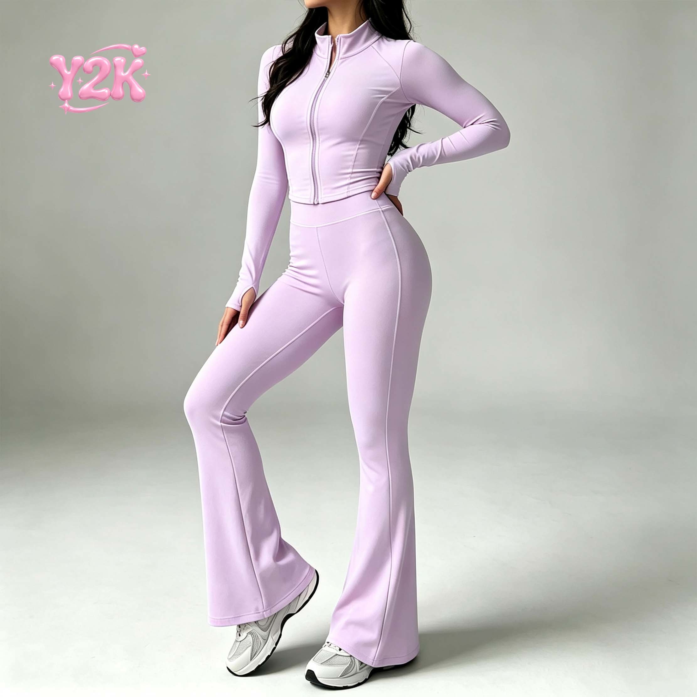 Custom Women's Zip Front Long Sleeve Flare Leg Jumpsuit