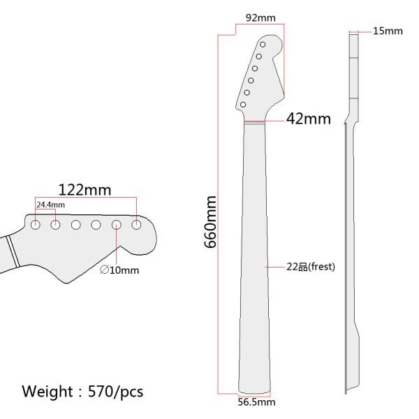 Глянцевая отделка шеи электрической гитары ST с розовым деревом