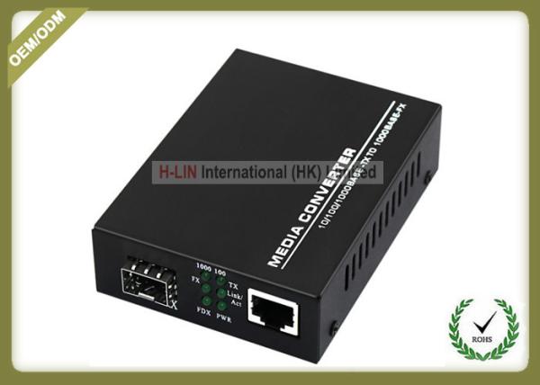 10 / 100 / 1000M Fiber Optic Media Converter External Power With 1 SFP Slot RJ45 Port