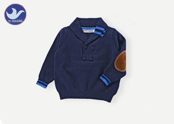 Long Sleeves Boys Shawl Neck Sweater / Jumper , Boys Wool Jumper Fake Suede Elbow Patch 