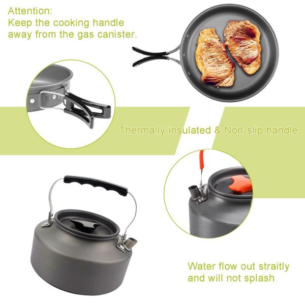 Outdoor Kitchen Aluminum Camping Pot and Pans Cookware Set with Fast Shipping Cost