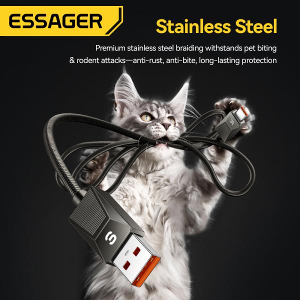 ESSAGER ES-X75 ステンレスステール 7A Usb A から C タイプ 急速充電データケーブル