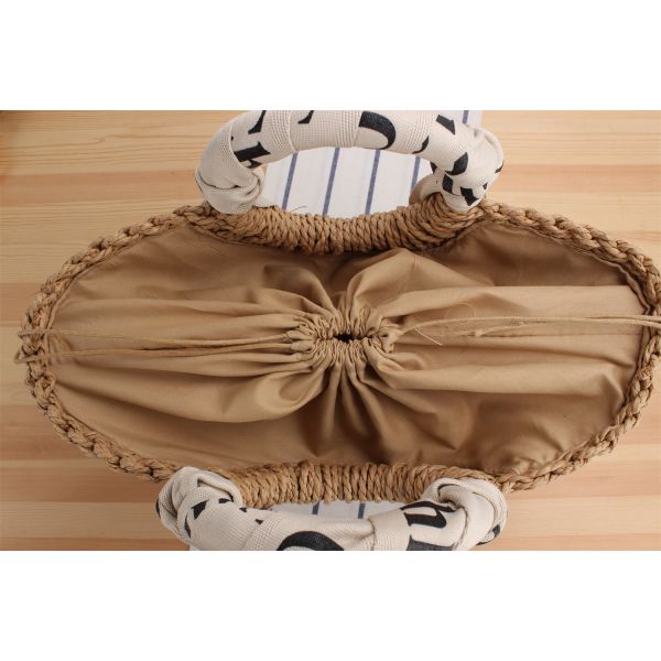 Custom Logo Accepted Silk Scarf Travel Holiday Bag with Portable Straw Woven Material