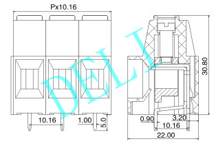 DL136HT-XX-10.16mm pitch plastic screw terminal block with 750V / 57A with UL CE