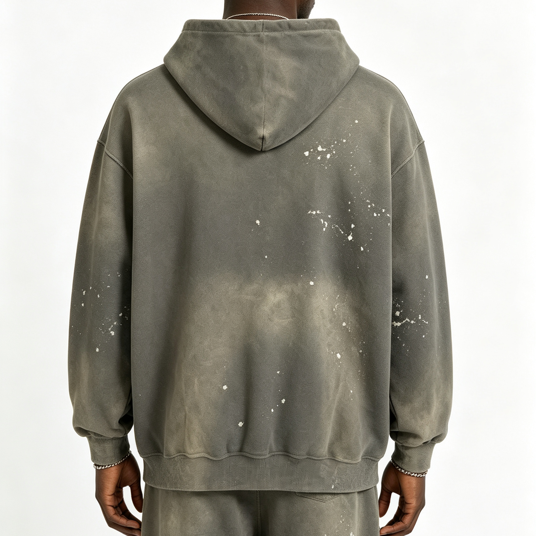 Men’s Washed Paint-Splatter Hoodie 350-400G Oversized Streetwear Casual Pullover Sweatshirt