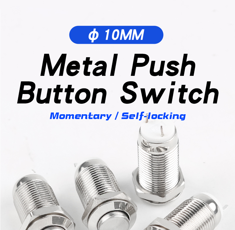10MM Metal Push Button Switch Self-Resetting Latching Normally Open Miniature Illuminated Switch 2Pin High Head