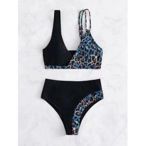 черный swimwear стиля 2 части, Swimwear дам цвета радуги сексуальный полноразмерный, ткань UPF 50++ нейлона