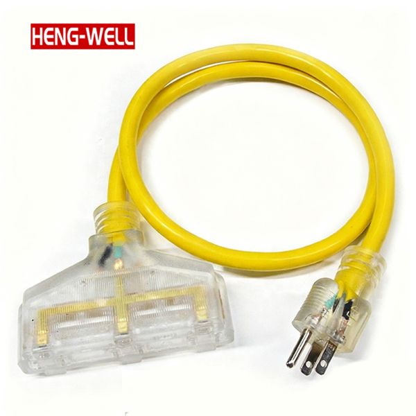 Heavy-Duty 12/3 Outdoor Extension Cord 3ft & 49ft Multi-Socket 15A 125V Lighted and SJTW Copper PVC US Standard Power Cords