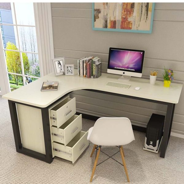 Mail Packing Modern Work Office Desk L Shape Black and White with Steel Furniture
