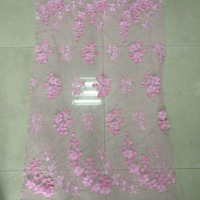 Polyester 3D flower embroidered Lace fabric with bead  for women garments