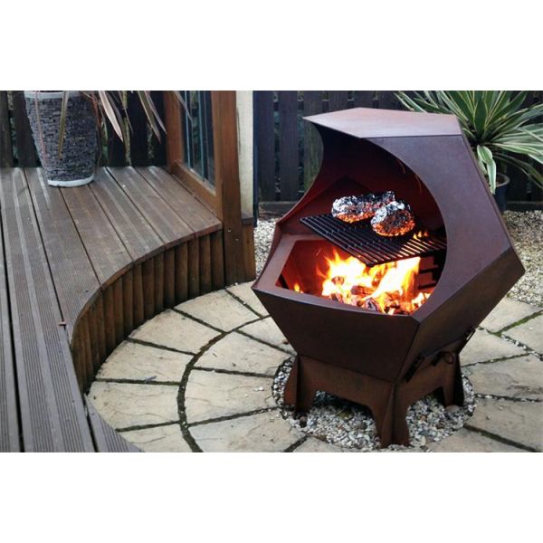Яма огня Copming Corten десятигранника деревенская стальная на открытом воздухе и гриль барбекю