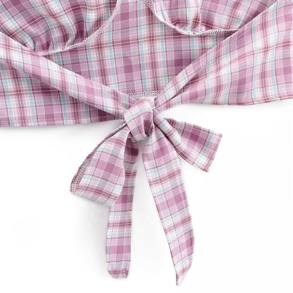 Женщин жилета урожая шотландки глубокого Neckline v верхние части хлопка пурпурных белых черных безрукавные