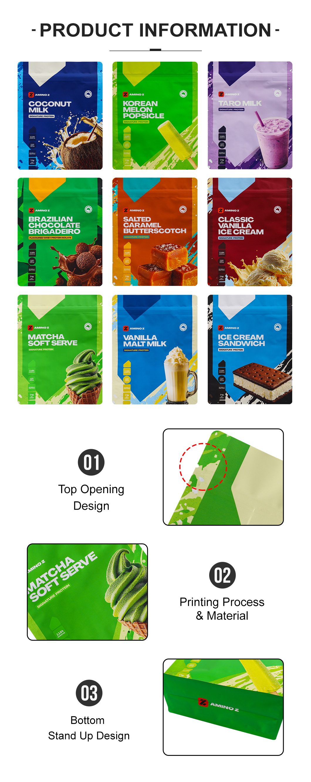 Custom Printed Food Grade Stand Up Pouch with Zipper Lock and Gravure Printing