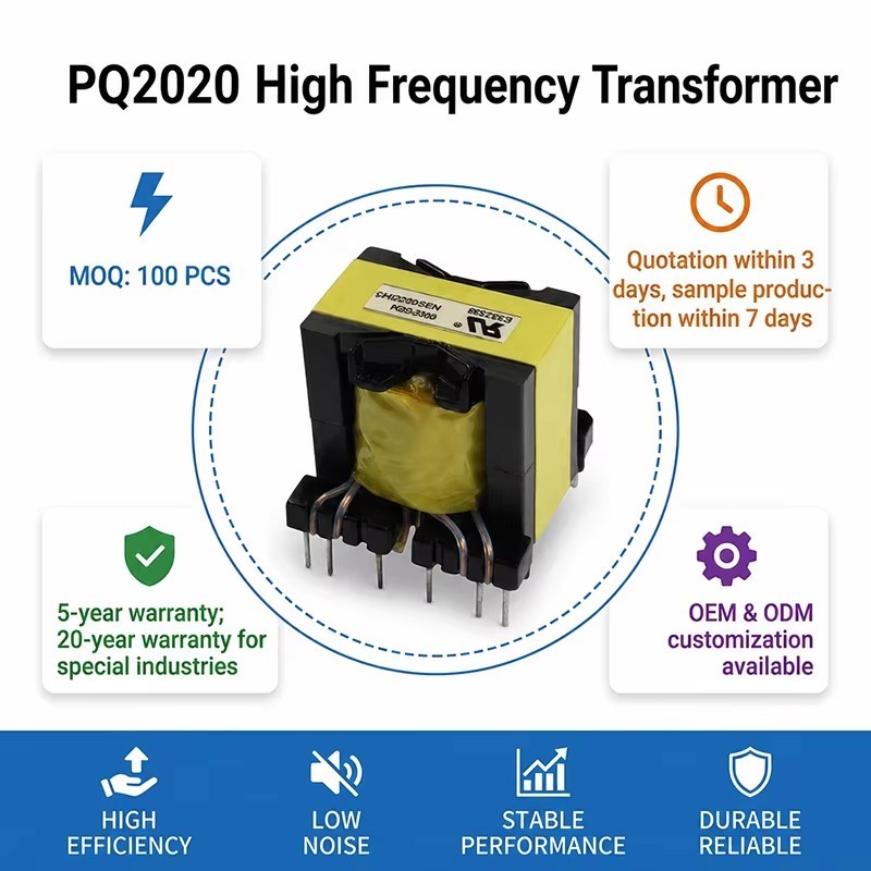 Low Loss Custom PQ2020 High Frequency Transformer for Stable Switching Device