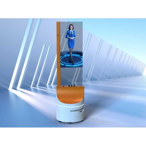 30-Inch Transparent OLED Screen Mobile AI Digital Human with USB Interface Automatic Trajectory Setting Control Advertising Robot