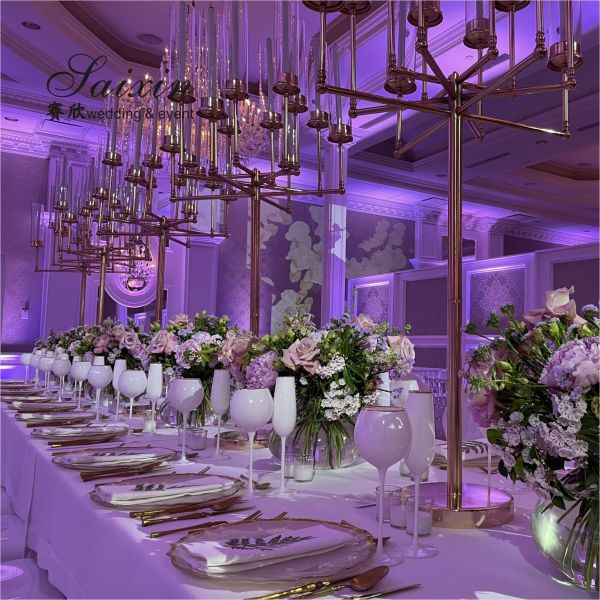 ZT-577 Новый 12-рукавный золотой металлический подсвечник для свадебных центров