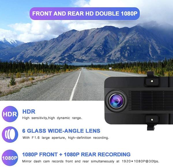 Wifi 4K 10.88 Inch AHD 1080P Dual Camera Car DVR Rearview Mirror