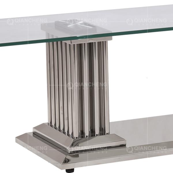 Modern 201 Stainless Steel TV Stand No Folded With 15mm Tempered Glass Top