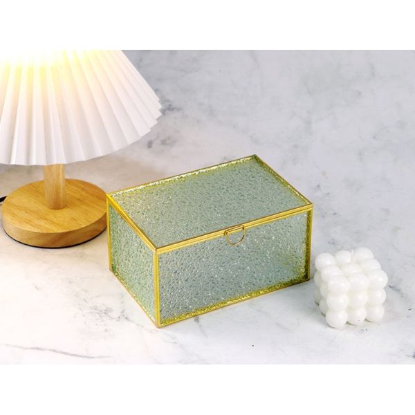 Retro Mirror glass artifact Cosmetic Storage Box Diamond Copper Edge Jewelry box Glass gift box Dust proof with lid