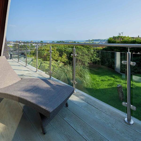 Flooring Mounted Stainless Steel Glass Balustrade With PVC / Solid Wood Handrail