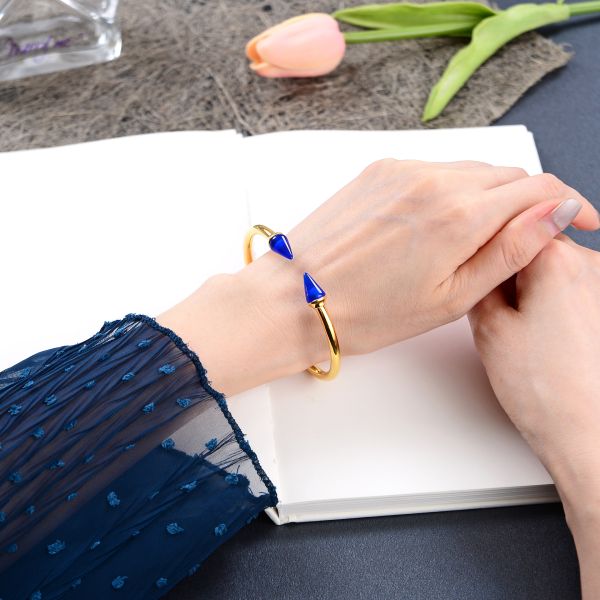 Stainless steel jewelry couple big diamonds bracelet 14k gold adjustable bangles