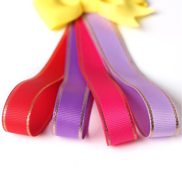 100% Polyester Double Face Metallic Gold Edge Grosgrain Ribbon for Flower Arrangement