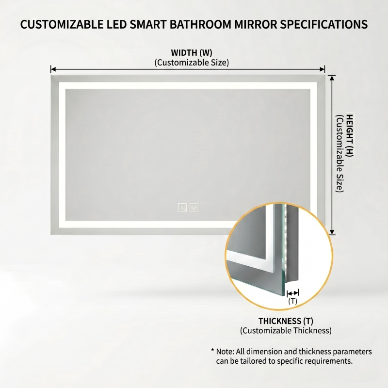 Kingstin Smart LED Bathroom Mirror, Frameless Backlit Wall Mirror, Dimmable 3-Color, Anti-Fog, Motion Sensor, Custom Size