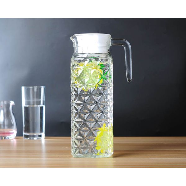 1.8 Liters 60 Oz Glass Water Pitcher With Ribbed And Diamond Design