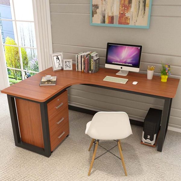 Mail Packing Modern Work Office Desk L Shape Black and White with Steel Furniture