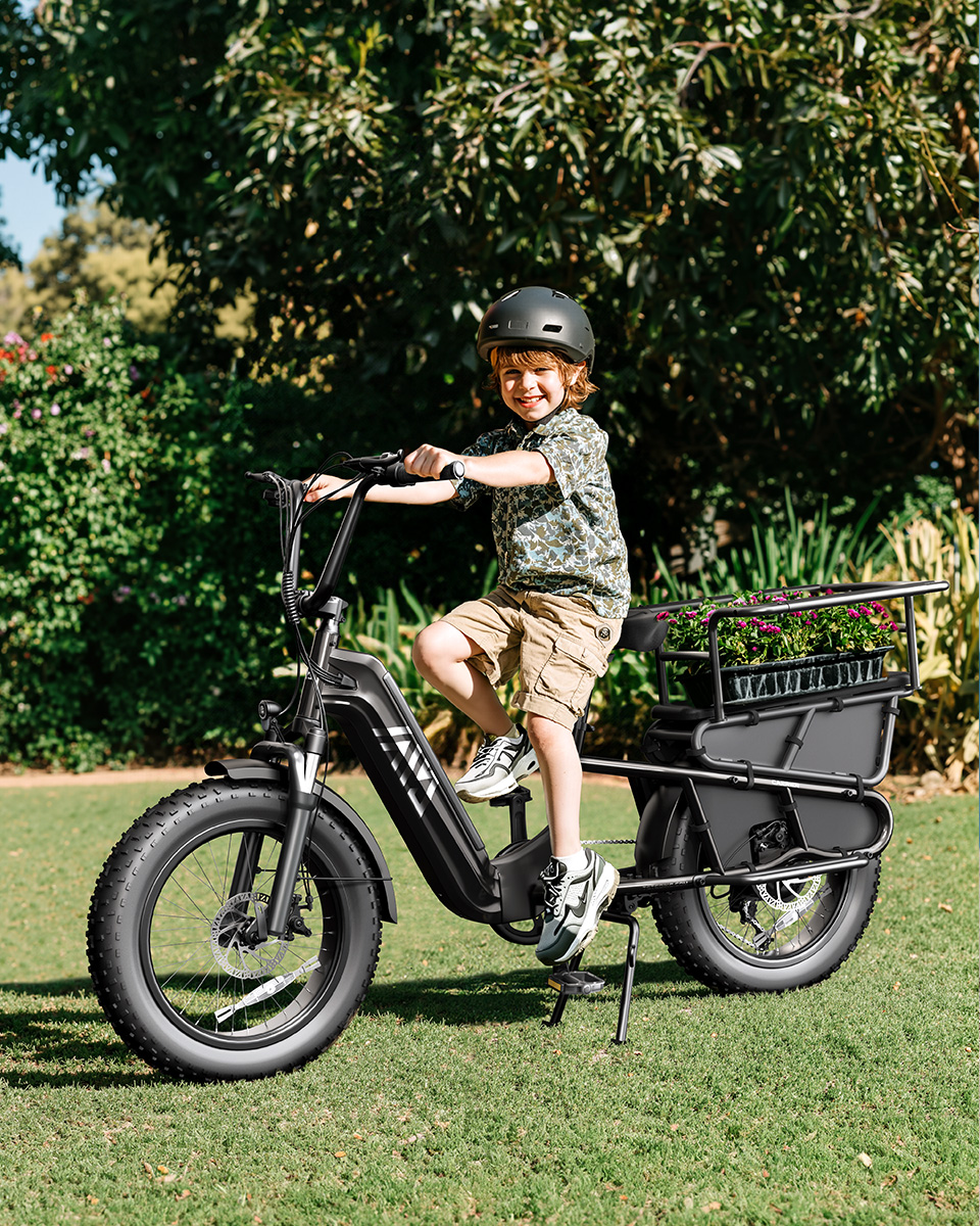 Safe Cargo E-bike 20inch Electric Cargo Bike 3.0 Fat Tire Bike 250W Front Suspension Electric Bike Moped-style Family Bike