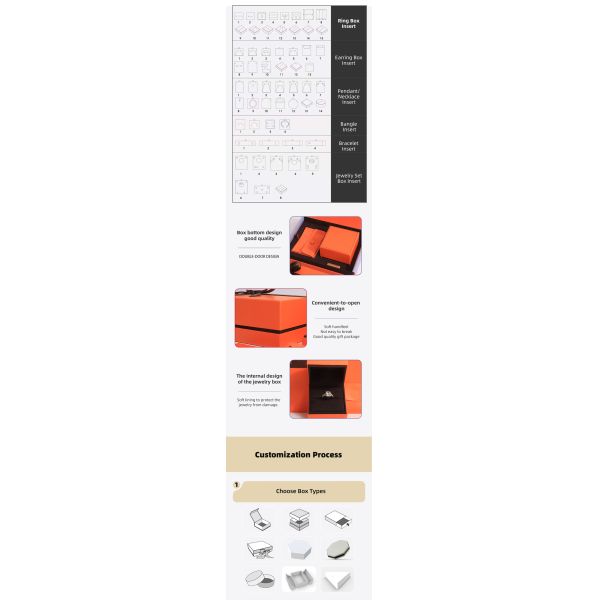 Boîte à bijoux en carton avec couvercle et base orange Boîte cadeau à bijoux en papier avec sac