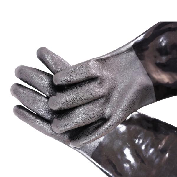 Triple Dipped PVC Chemical Safety Gloves Black Textured Grip Cotton Lined Sandy Finish Work Gloves