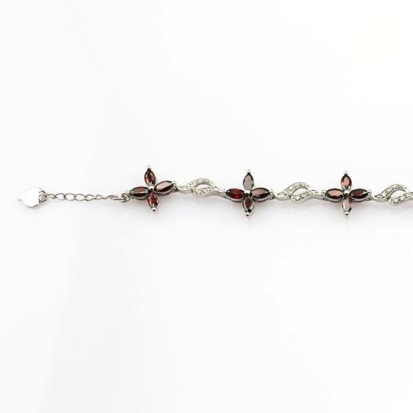 925 Silver Jewellery Quatrefoil Garnet Cubic Zircon Tennis Bracelet (B04RED)