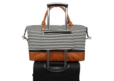 Ladies Black Strips Women'S Weekender Bags Canvas Material Cotton Lining