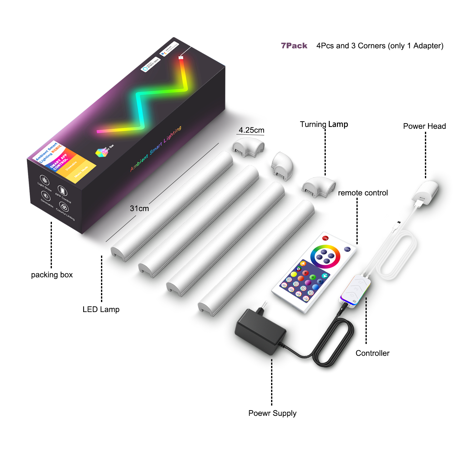CE RGB настенная лампа DIY RGBIC ленточная лампа 7pack с дистанционным управлением APP-IR