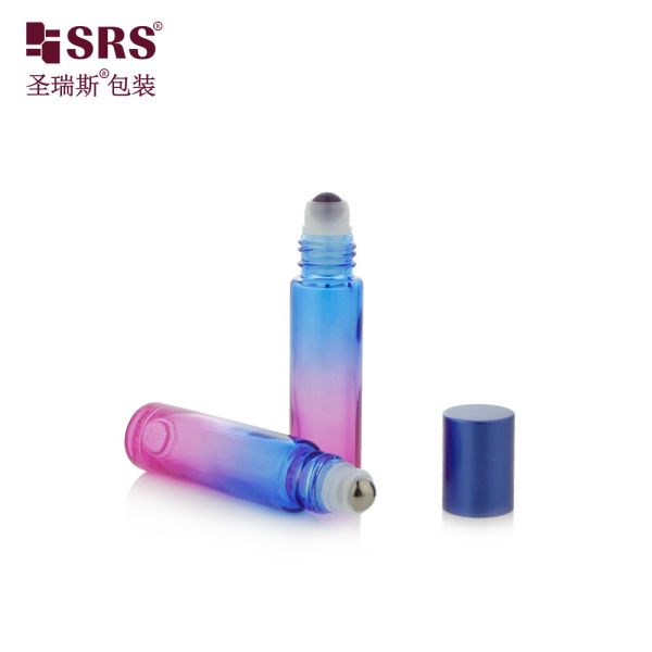 BLPM-10ml Aqua Green Gradient Industrial Glass Perfume Vial Container With Roller Ball For Personal Care Skincare Essence