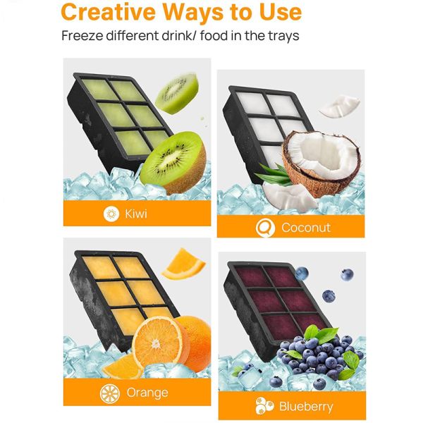 Square Ice Cube Trays Set BPA Free Reusable Mold for Whiskey Cocktails Bourbon Sample