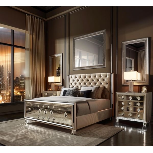 Bedroom Set Specific Mirrored Modern Style Queen Size Bed Furniture With Contemporary Design