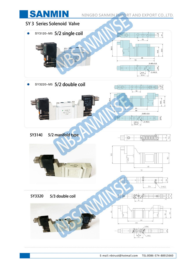 Автоматизация SMC клапана клапана соленоида SY3120 SY5120 SY7120 пневматическая компактная мини заменяет AC220V DC24V