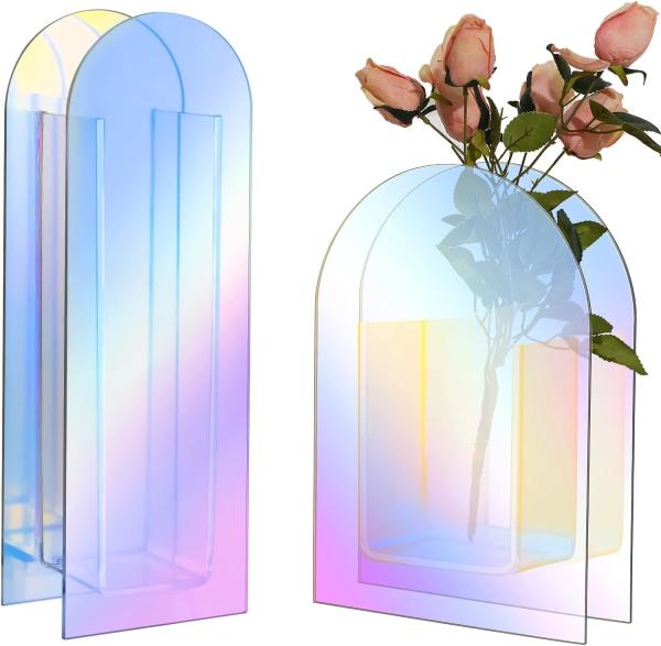 Vaso acrílico de cor arco-íris de forma U para decoração doméstica ou mesa de casamento