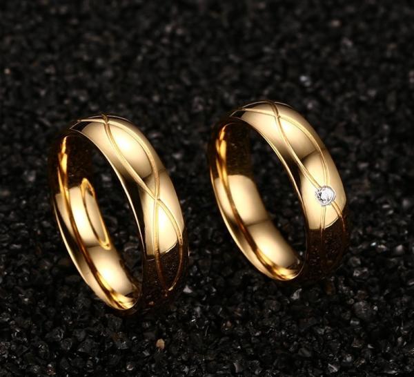 Channel Setting Stainless Steel Promise Rings Gold Filled White CZ For Couples Wedding Engagement