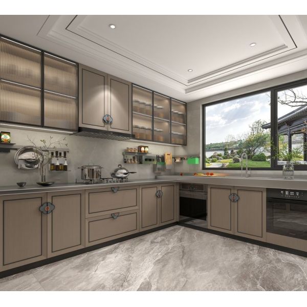 Новый китайский стиль Тиковый деревянный зерно кухонный шкаф У-образные кухонные блоки