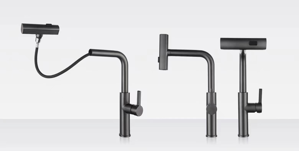 Oersitor Kitchen Faucets Gray Pull Out Rotation Waterfall Stream Sprayer Head Sink Mixer Matte Black SS Brushed Water Tap Accessories