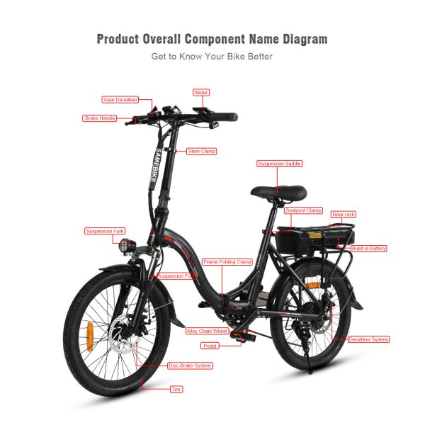 30Km/h Lightweight Ladies Electric Bike 20 Inch 350W Folding E Bike