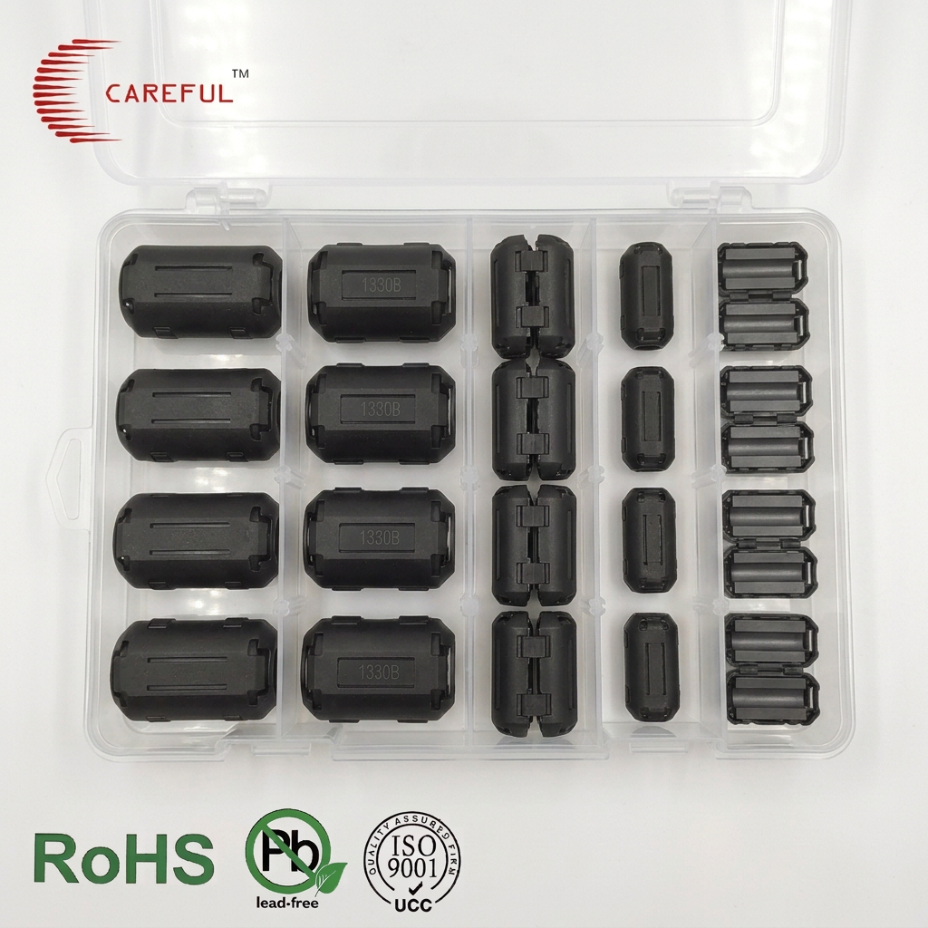 Careful SCRC Snap Ferrite Kit with 3-13mm ID Cores for 1-300MHz Noise Suppression Thick PP Box RoHS REACH