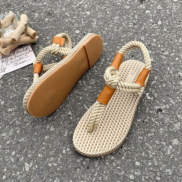 Y-Z Summer Fashion Open Toe Flip Flops Sandal Bohemian Beach Casual Large Size Women Roman Grass Woven Thong Sandals
